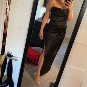 House of CB Adrienne Black Satin Corset Maxi Dress